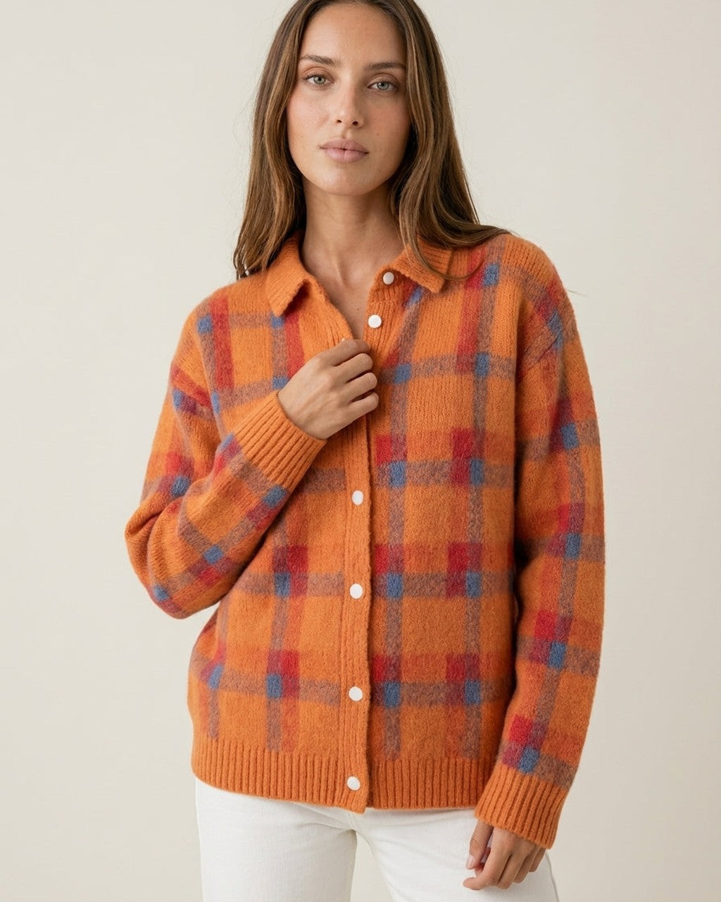 Cardigan Stile Camicia a Quadri