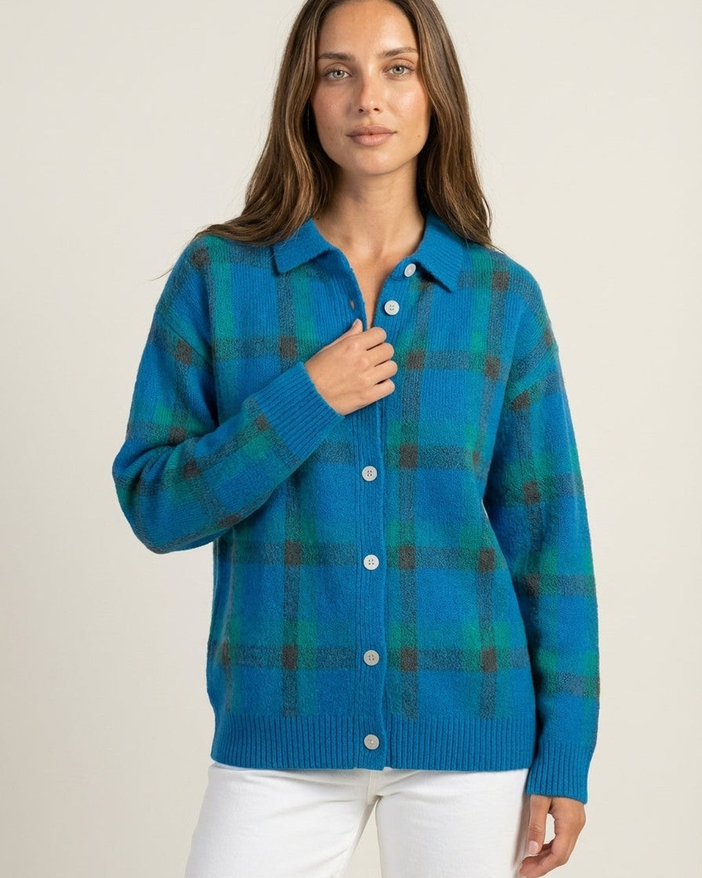 Cardigan Stile Camicia a Quadri