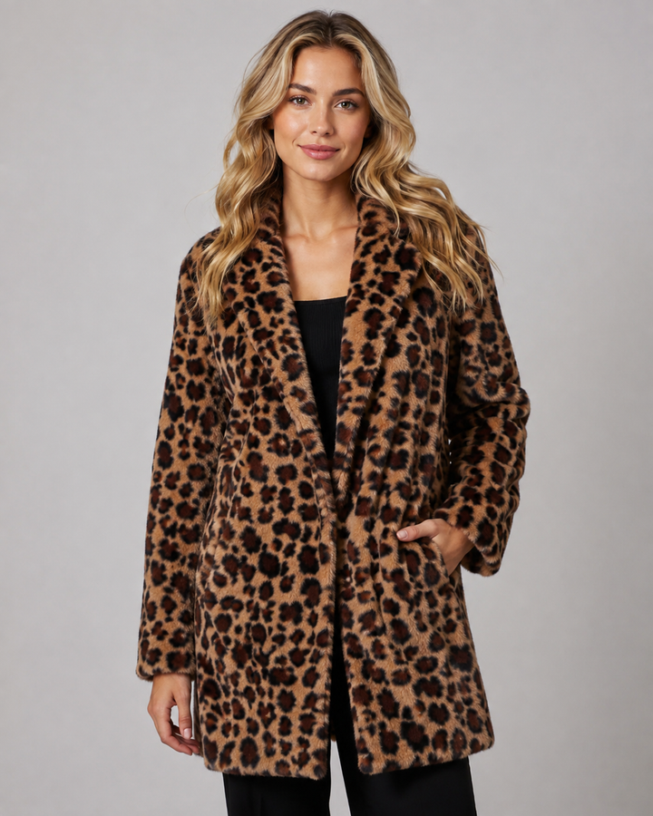 Cappotto Animalier con Collo a Scialle