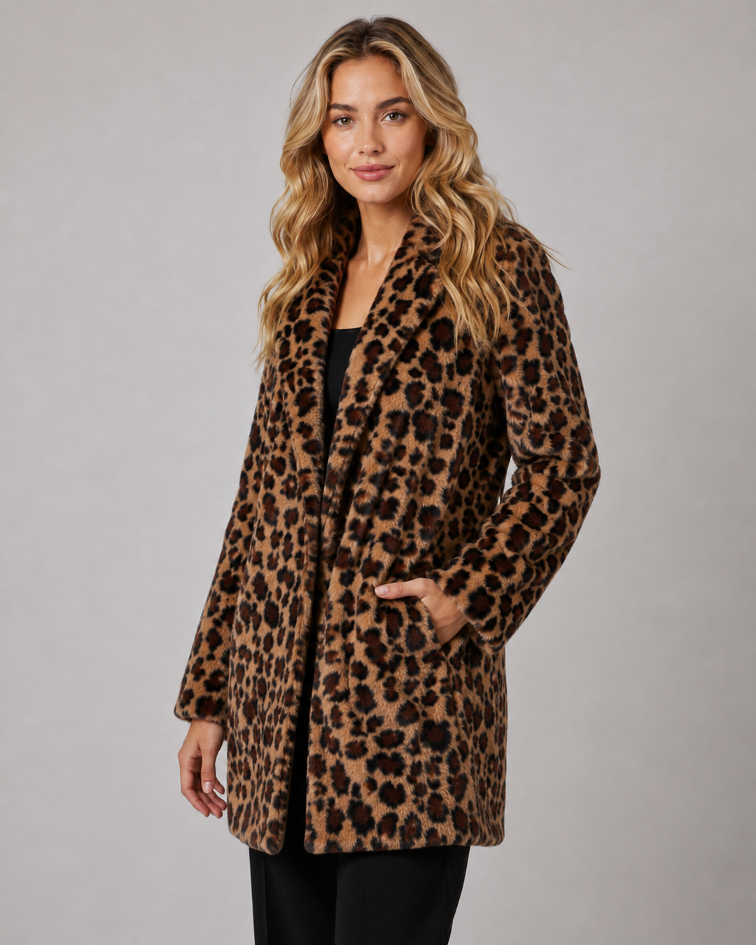 Cappotto Animalier con Collo a Scialle