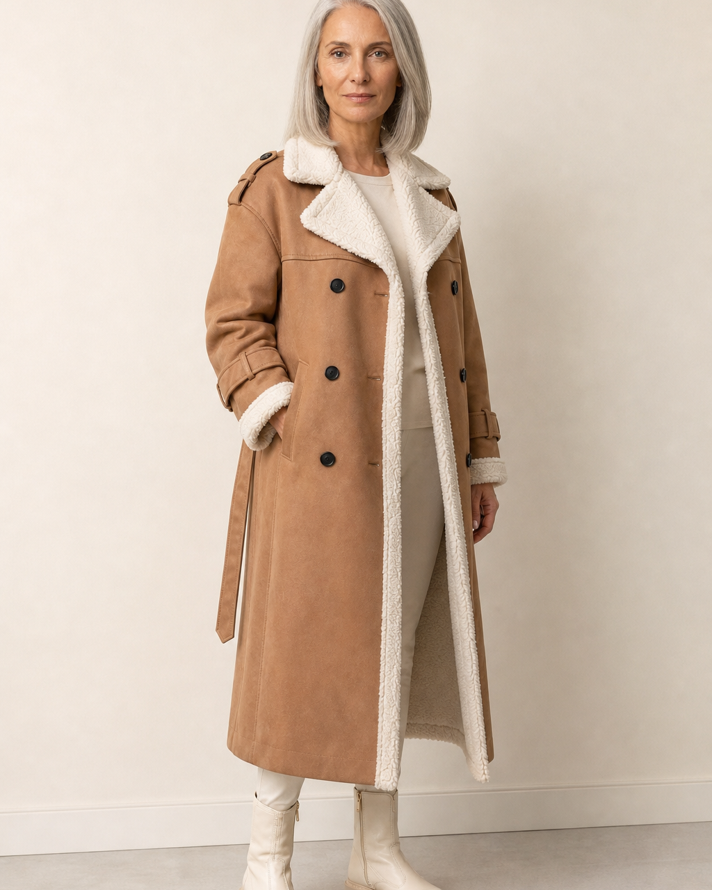 Cappotto con Revers a Contrasto