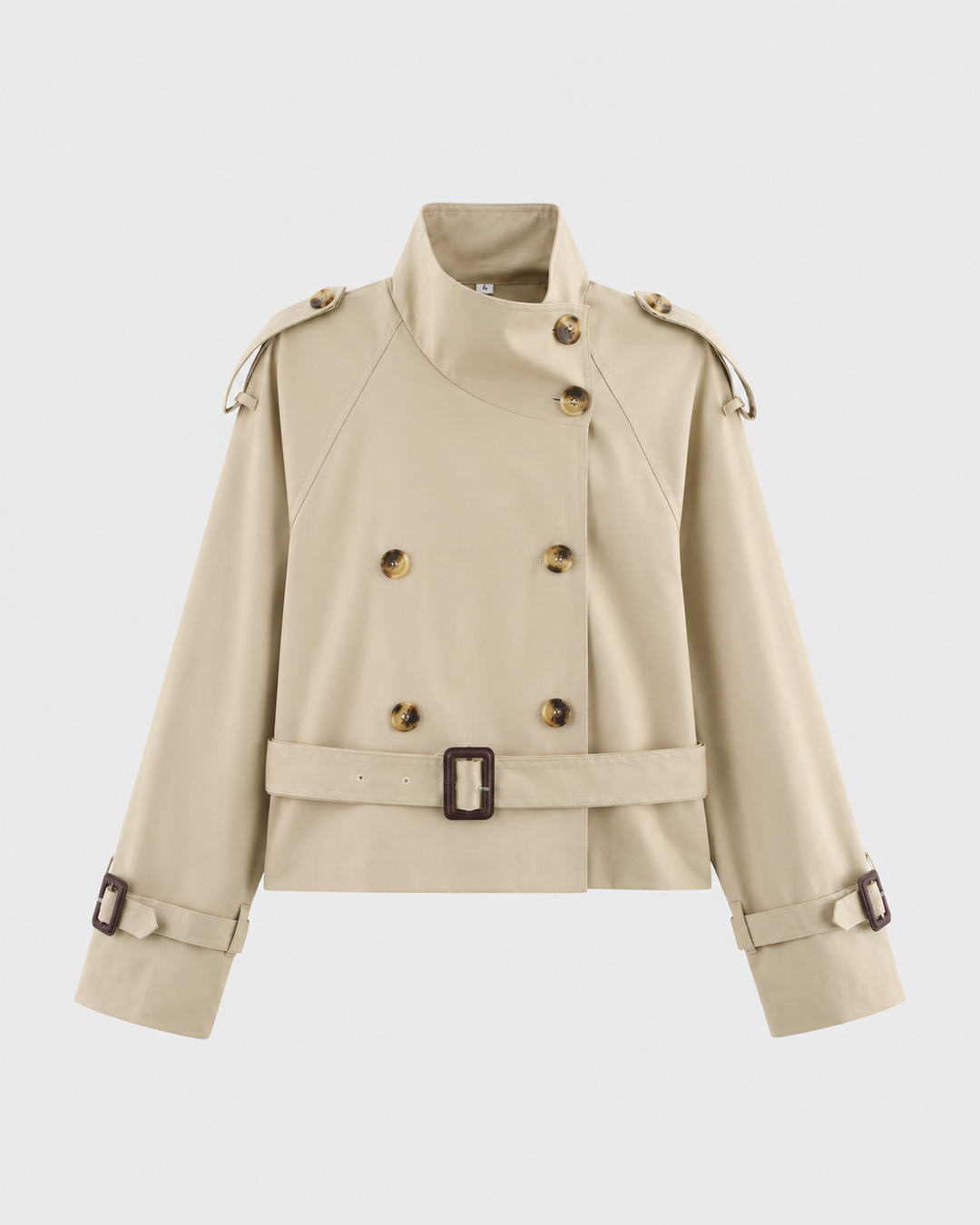 Cappotto Trench Corto con Collo Alto