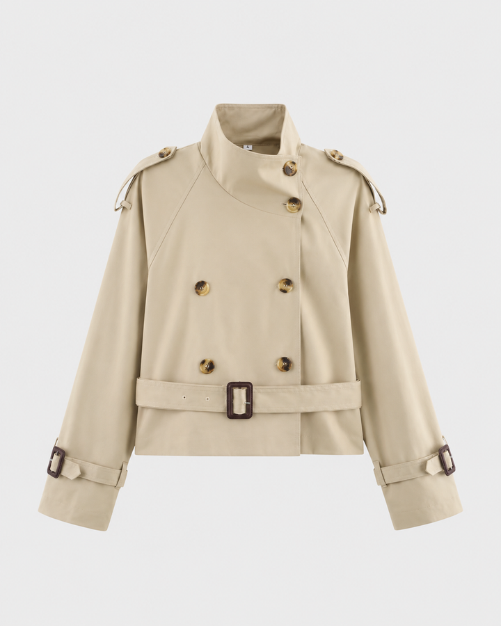 Cappotto Trench Corto con Collo Alto