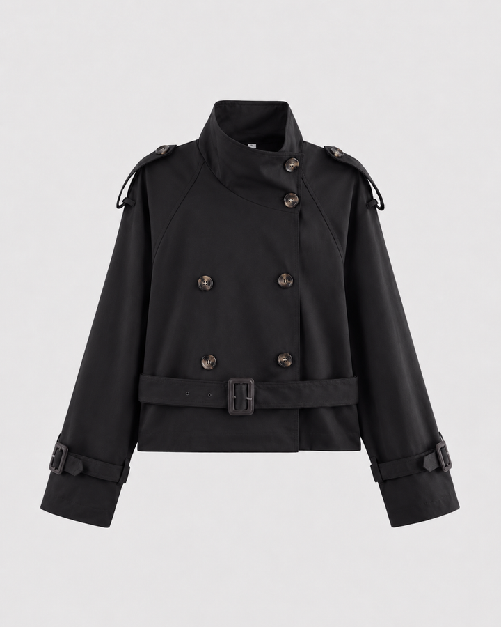 Cappotto Trench Corto con Collo Alto