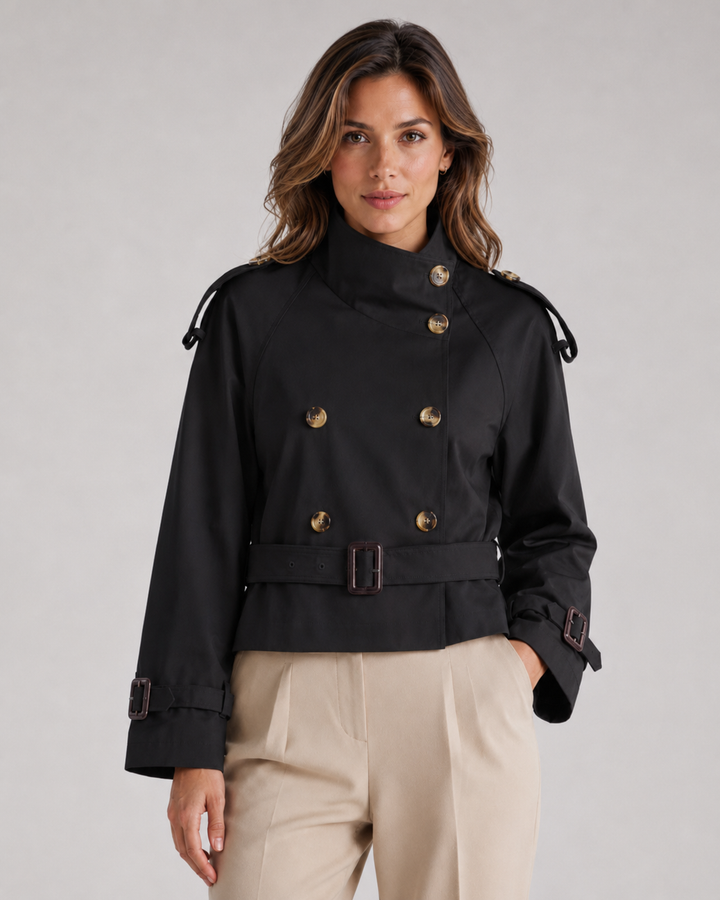 Cappotto Trench Corto con Collo Alto
