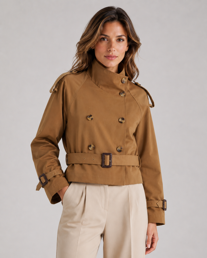 Cappotto Trench Corto con Collo Alto