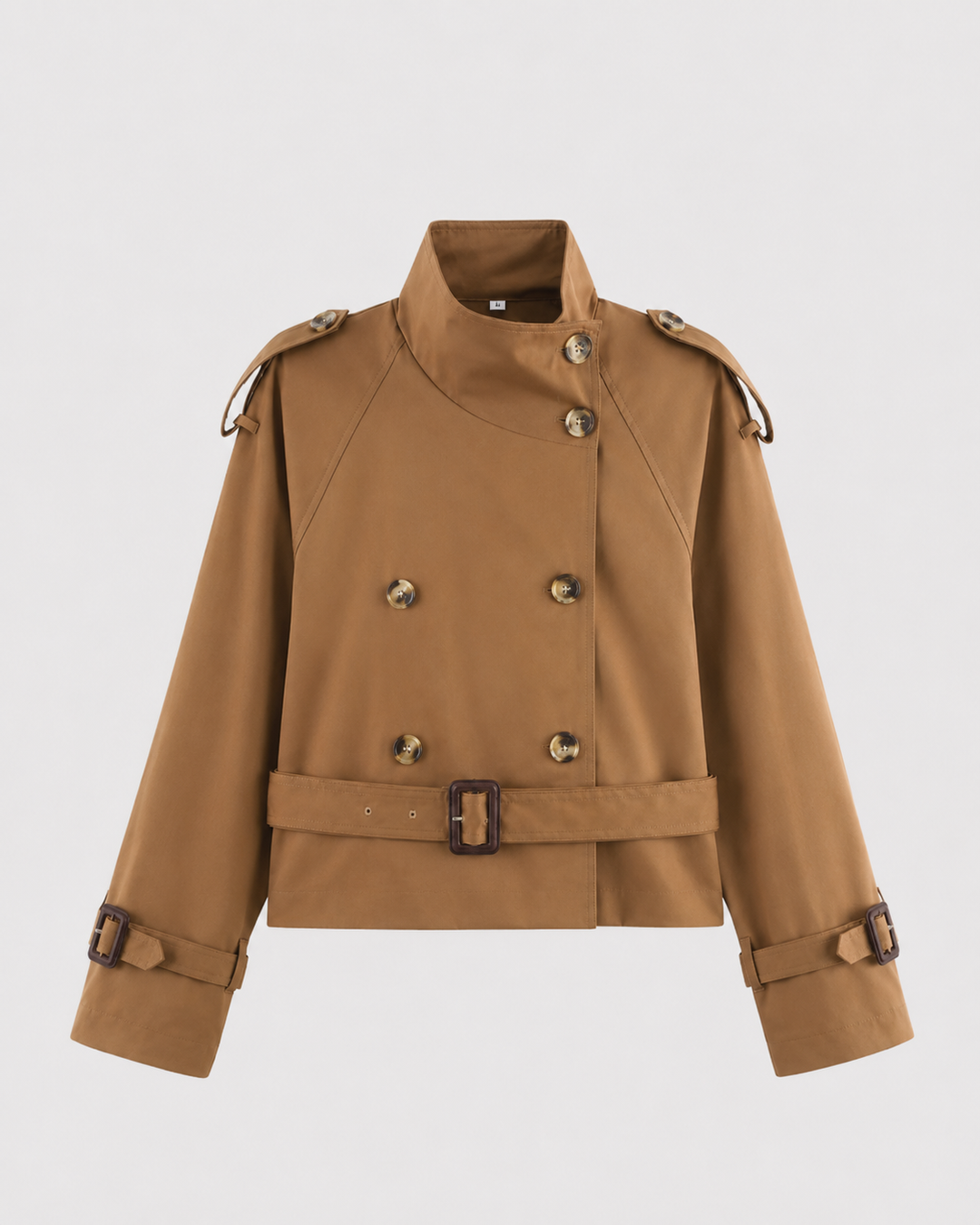 Cappotto Trench Corto con Collo Alto