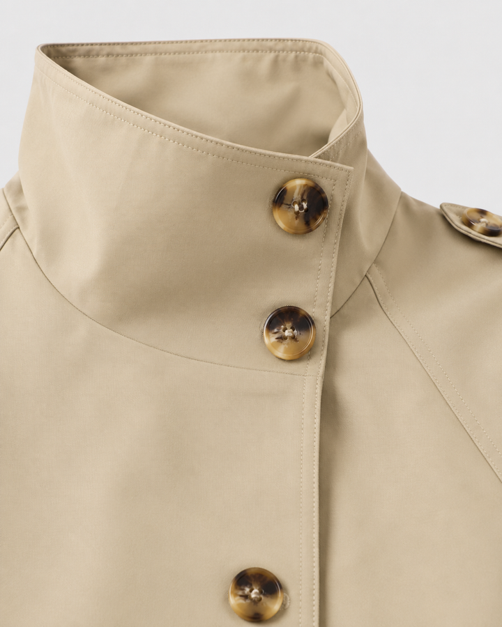 Cappotto Trench Corto con Collo Alto