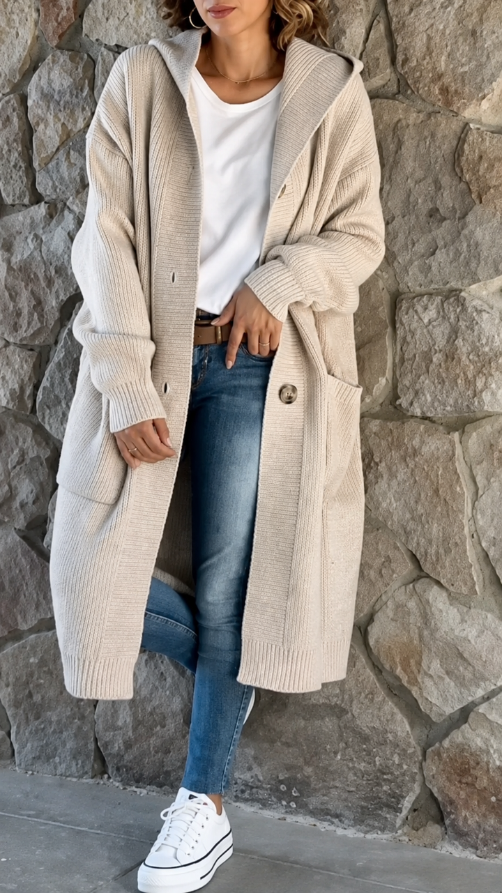 Cardigan Avvolgente con Cappuccio
