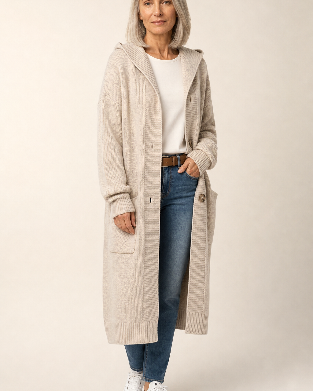 Cardigan Avvolgente con Cappuccio