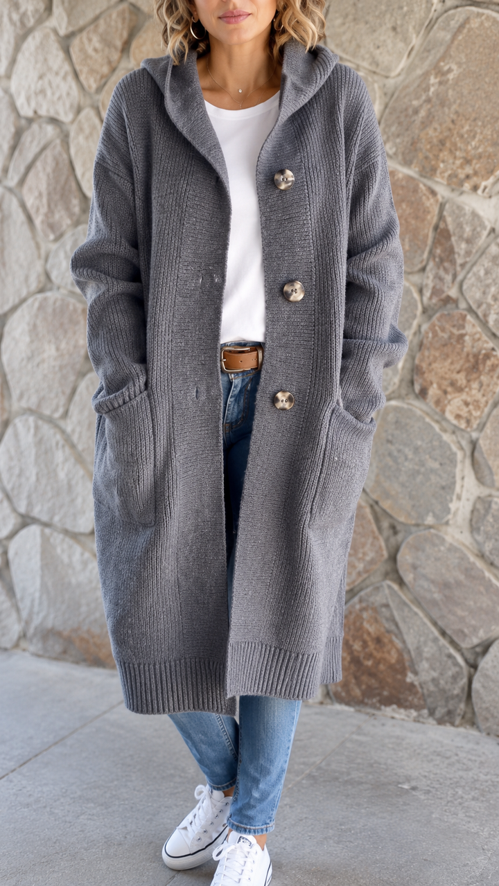 Cardigan Avvolgente con Cappuccio
