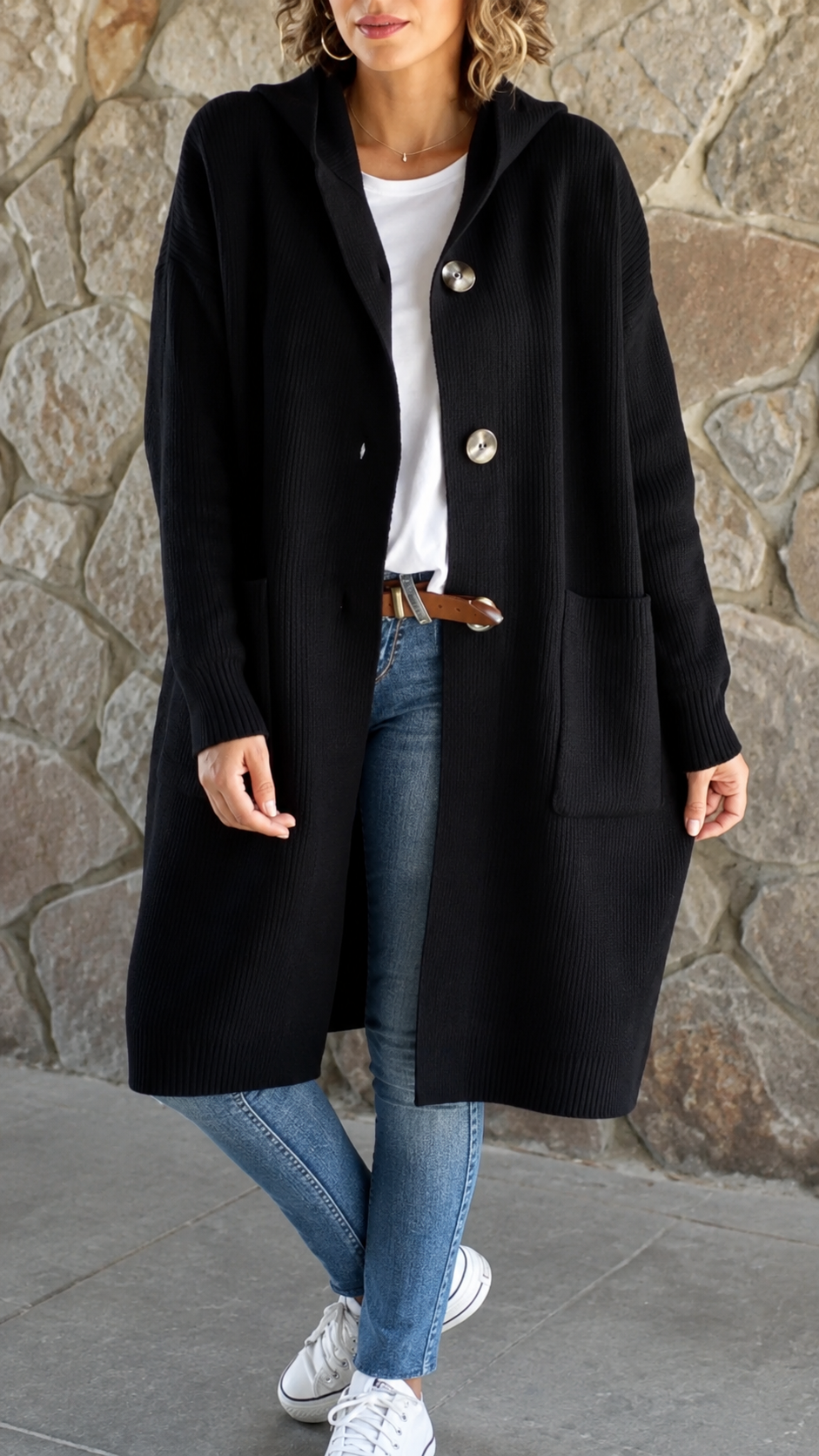 Cardigan Avvolgente con Cappuccio