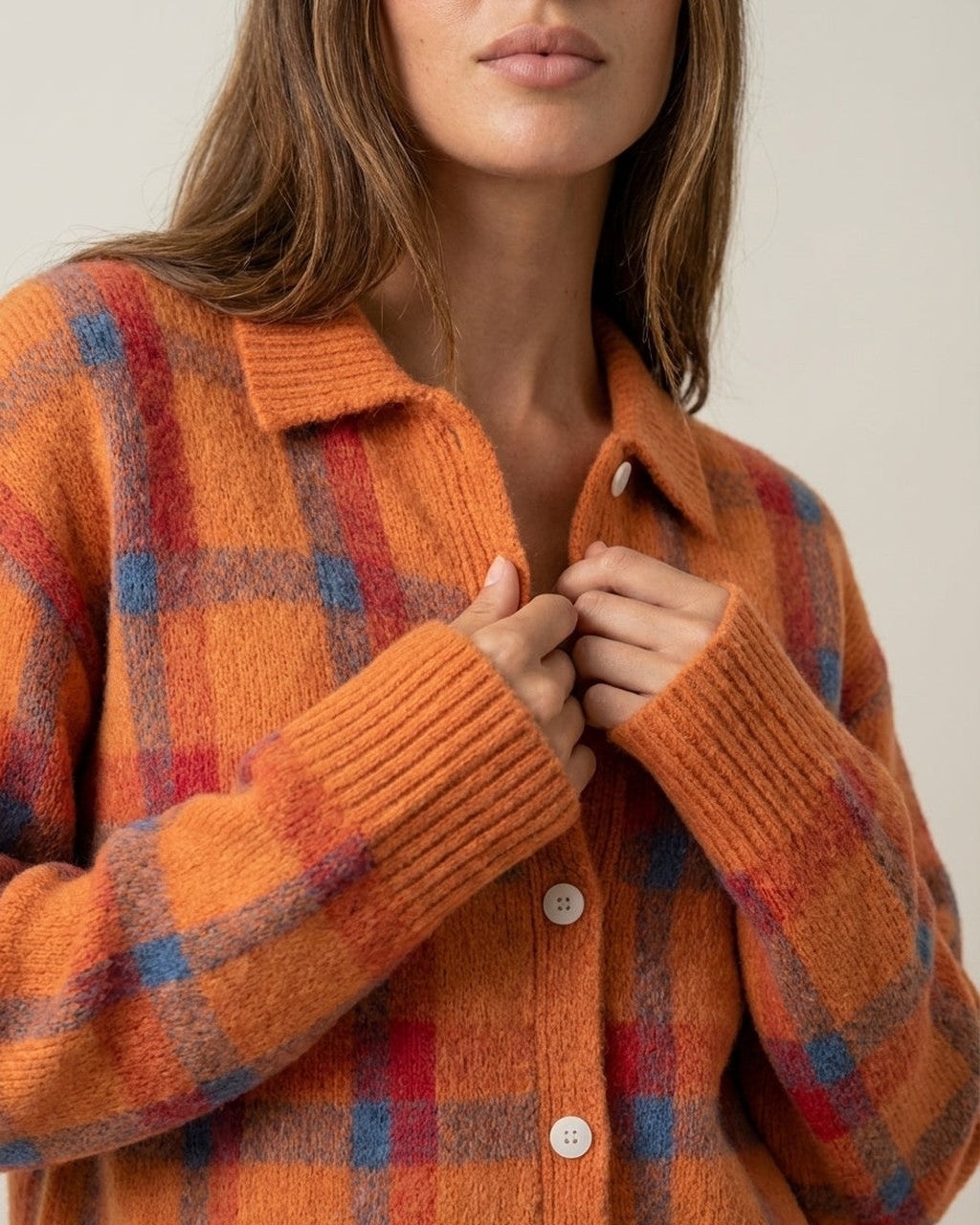 Cardigan Stile Camicia a Quadri