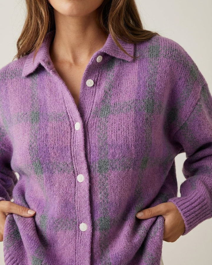 Cardigan Stile Camicia a Quadri