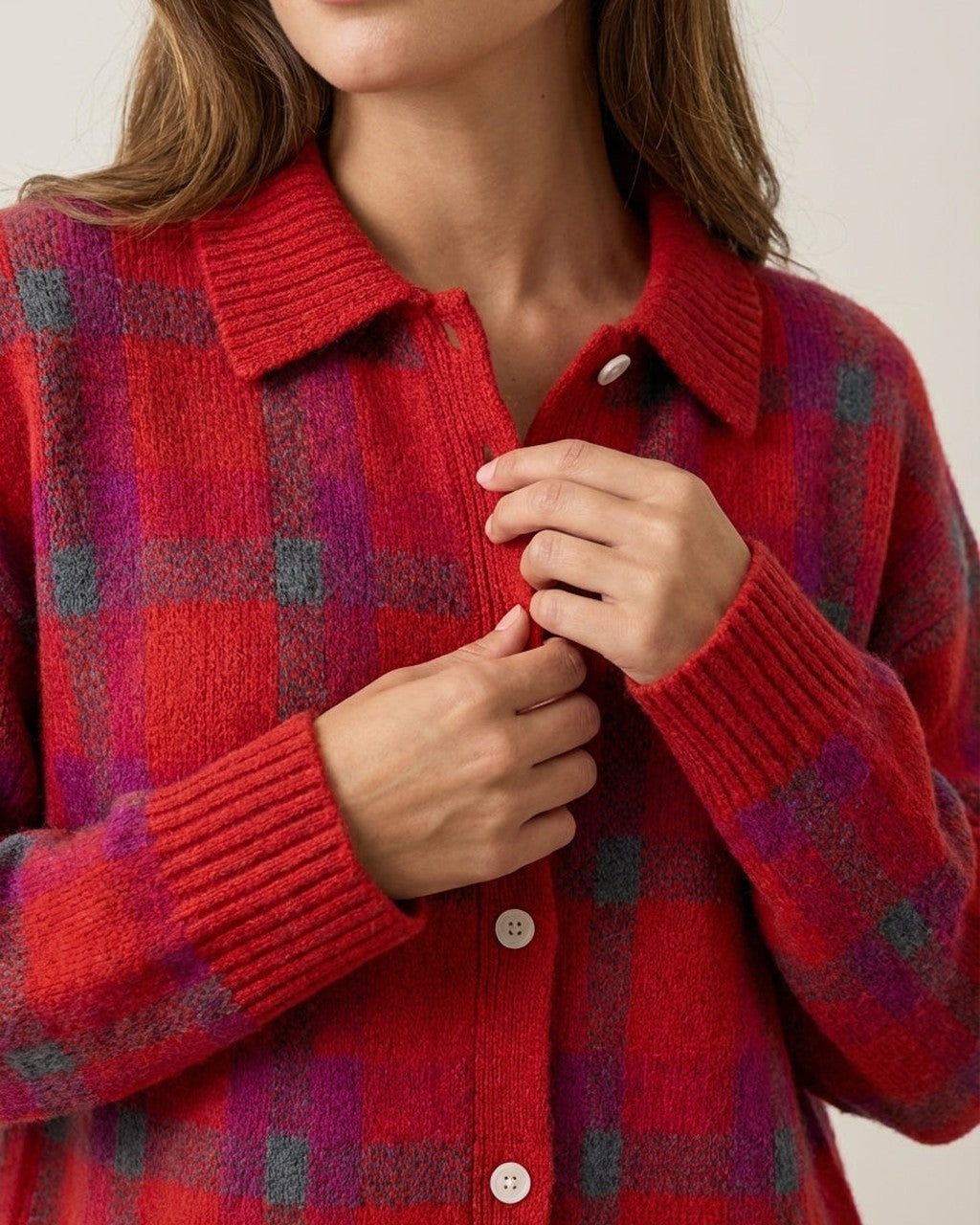 Cardigan Stile Camicia a Quadri