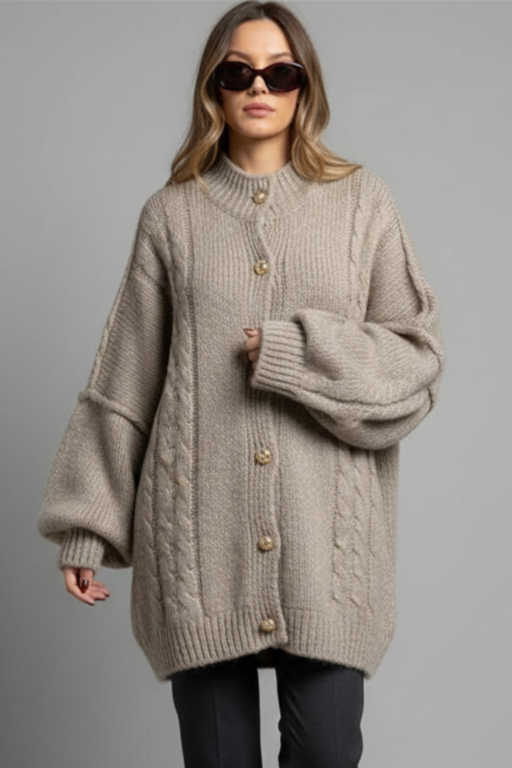 Cardigan Ampio a Collo Alto
