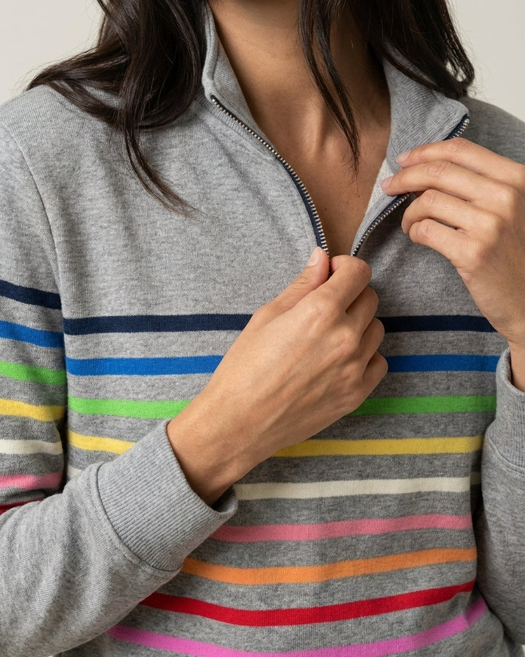 Felpa a Righe con Mezza Zip