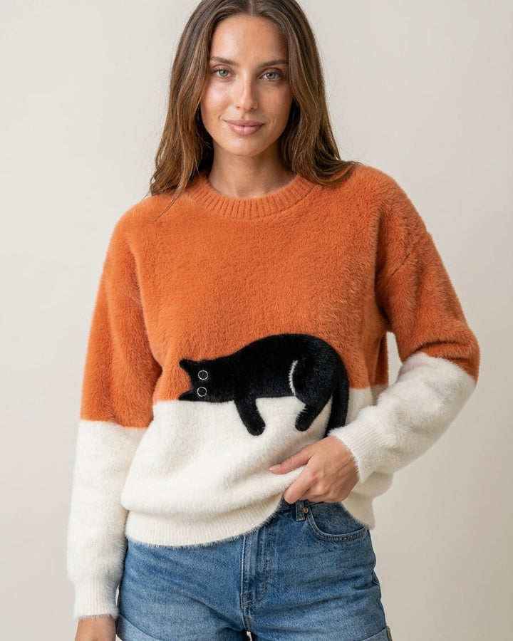 Felpa Morbida con Grafica Gatto