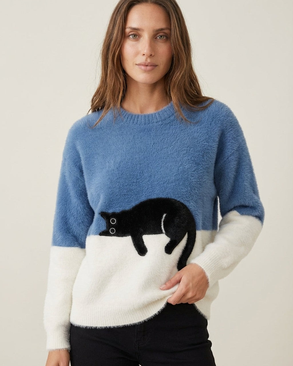 Felpa Morbida con Grafica Gatto