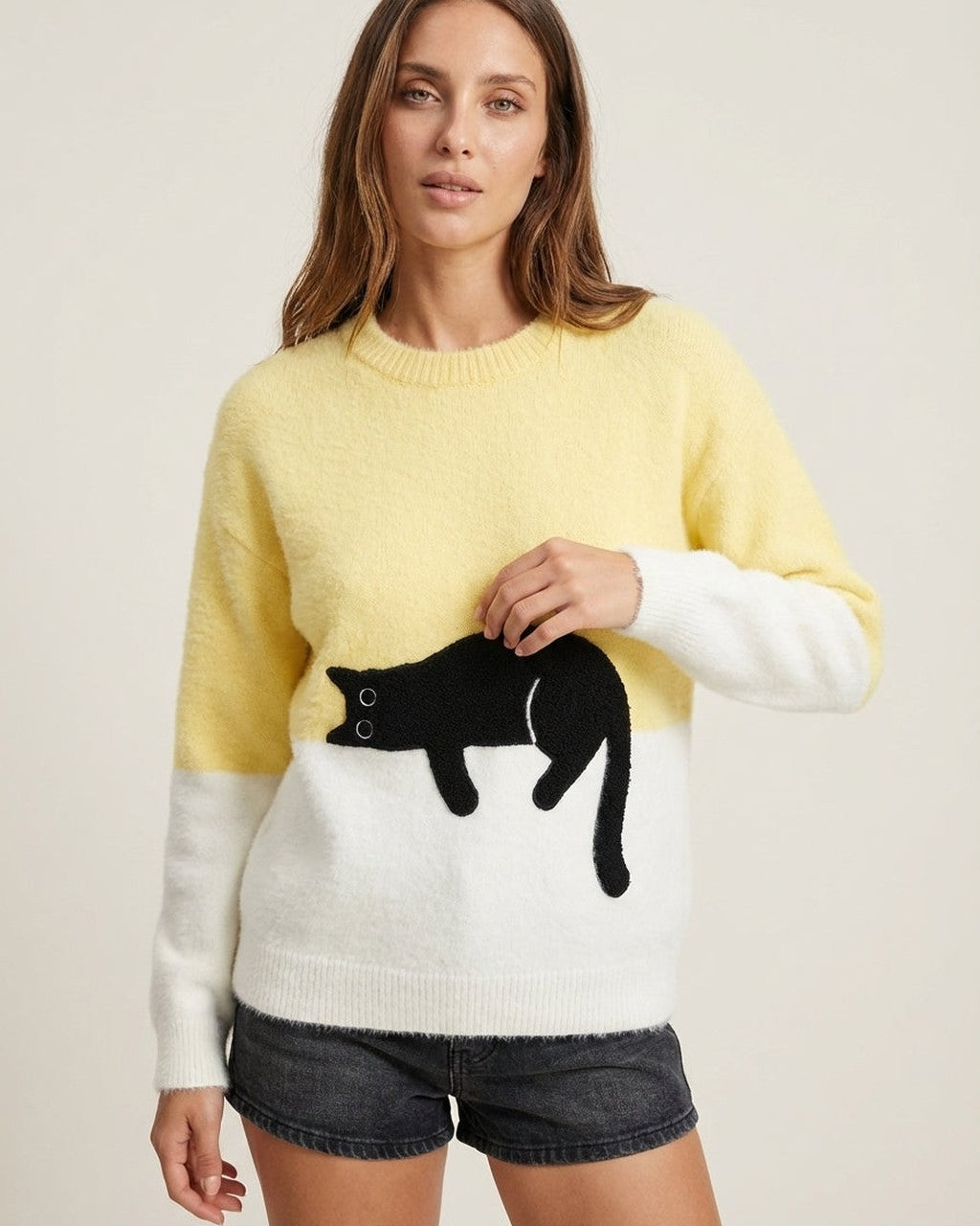 Felpa Morbida con Grafica Gatto