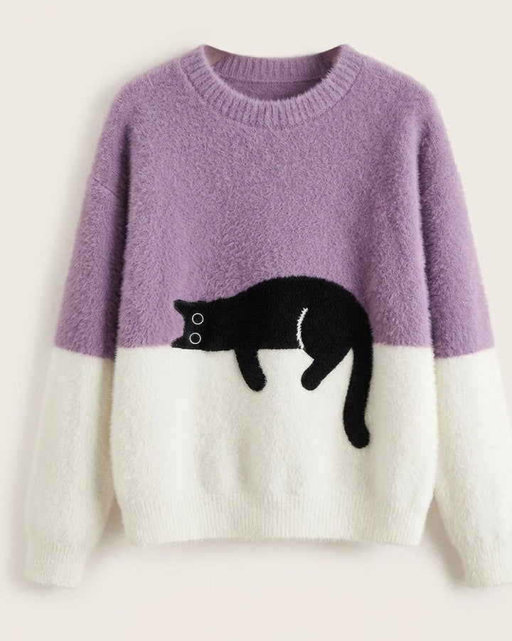 Felpa Morbida con Grafica Gatto