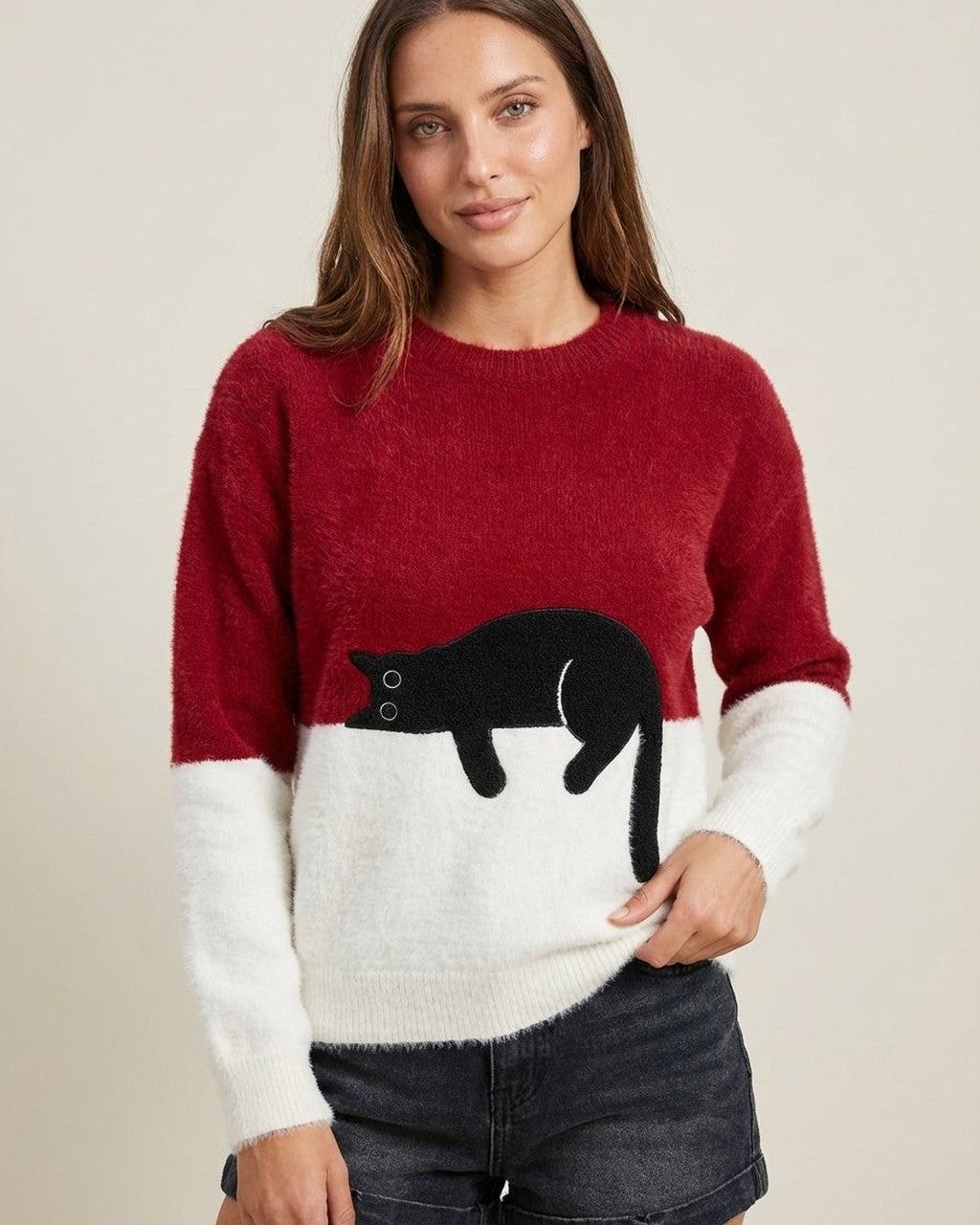 Felpa Morbida con Grafica Gatto