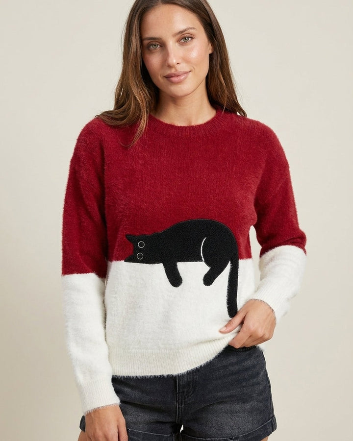 Felpa Morbida con Grafica Gatto