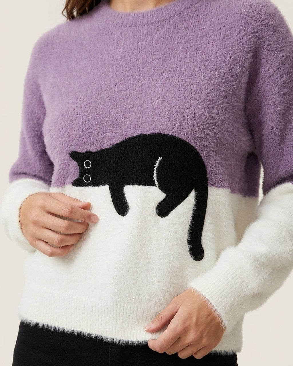 Felpa Morbida con Grafica Gatto