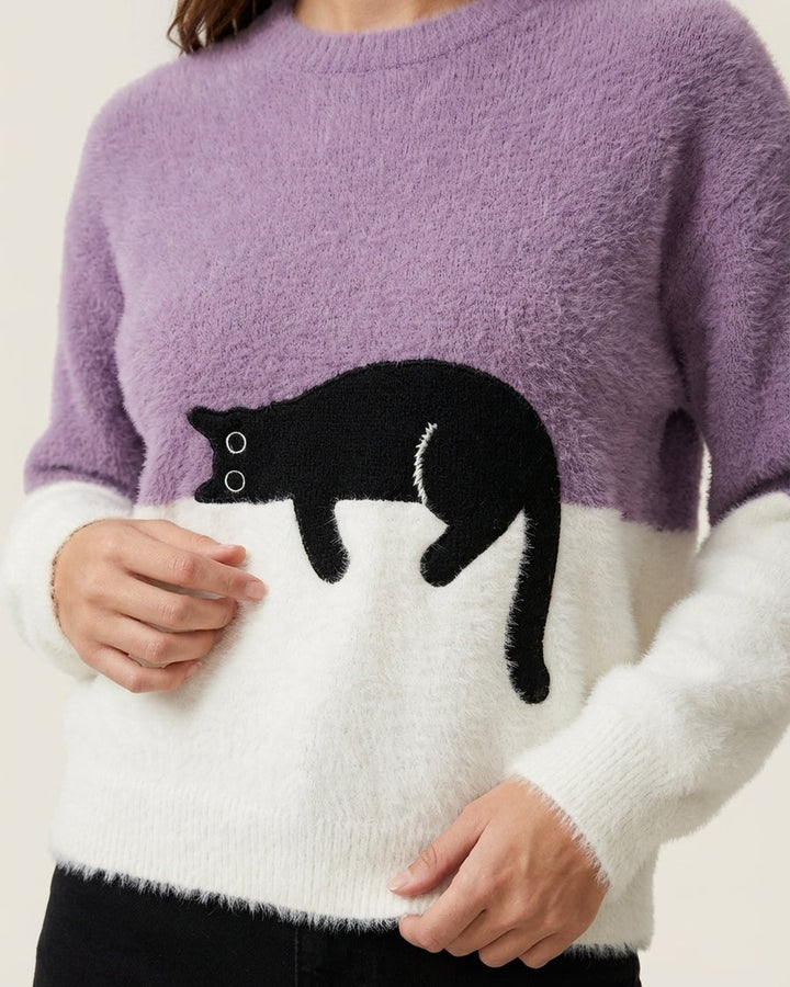 Felpa Morbida con Grafica Gatto
