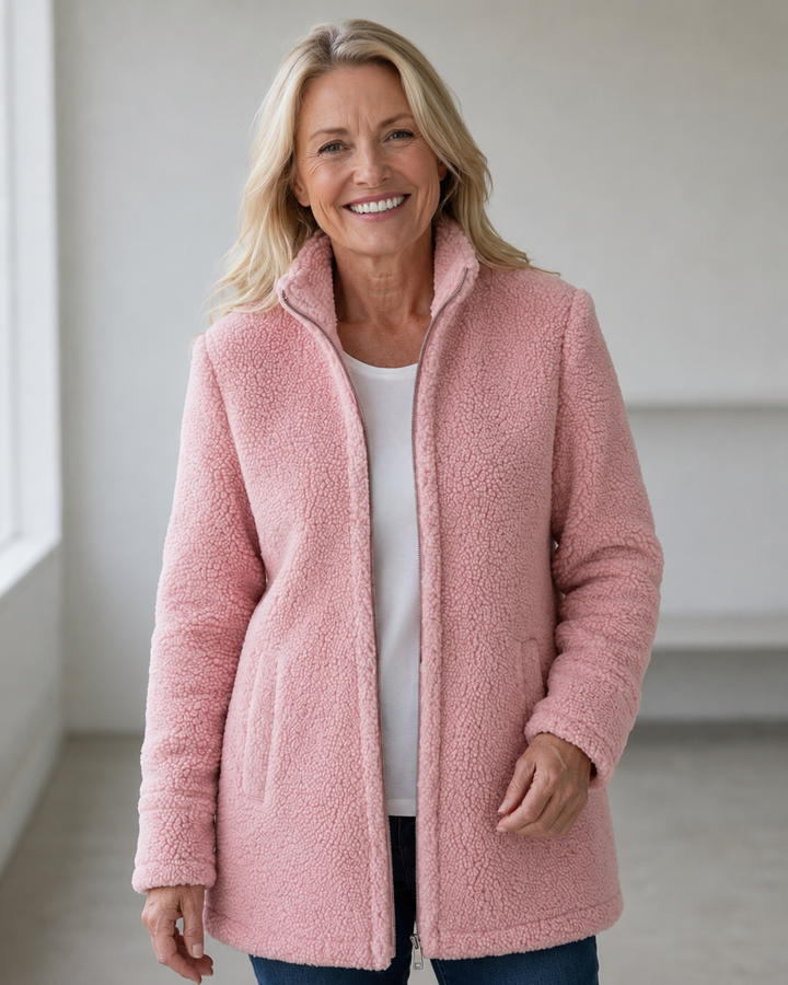 Giacca Morbida con Zip Rosa