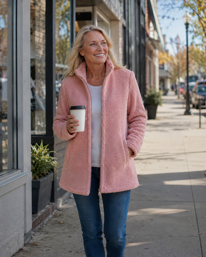 Giacca Morbida con Zip Rosa