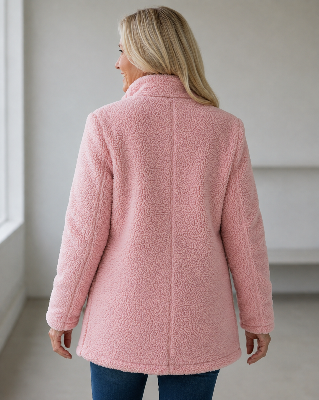 Giacca Morbida con Zip Rosa