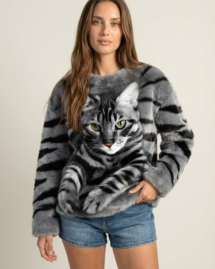 Maglione Soffice con Grafica Felina