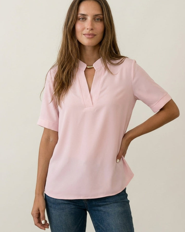 Blusa Fluida con Collo Coreano