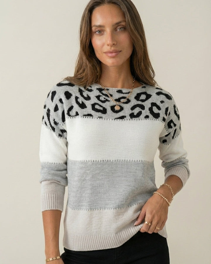 Maglione a Fasce con Motivo Animalier