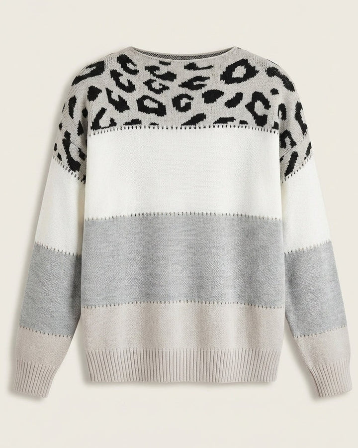 Maglione a Fasce con Motivo Animalier