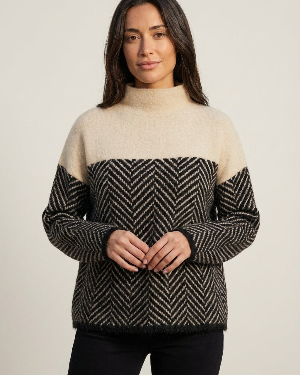 Maglione Bicolore a Spina di Pesce