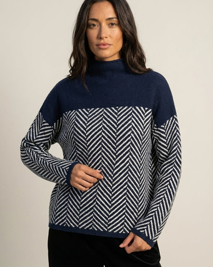 Maglione Bicolore a Spina di Pesce
