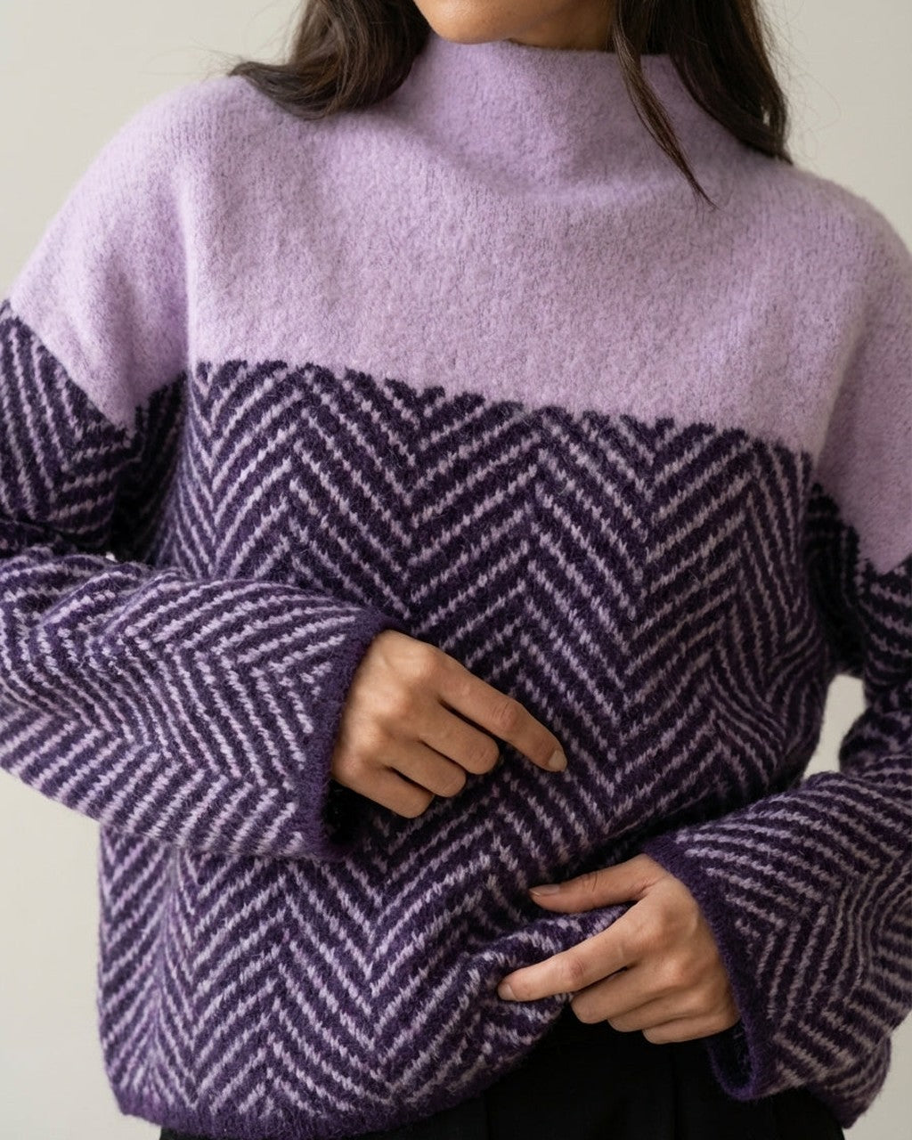 Maglione Bicolore a Spina di Pesce