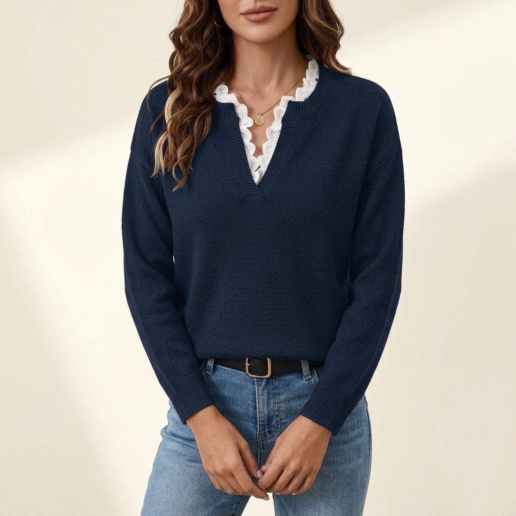 Maglione con Scollo a V Smerlato
