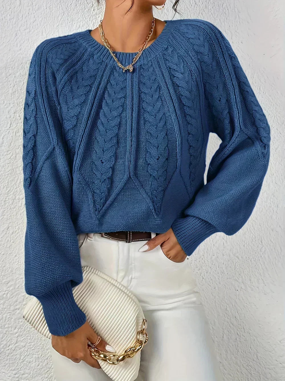 Maglione Lavorato con Maniche a Palloncino