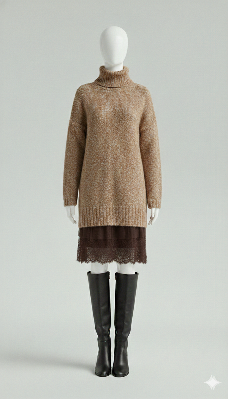 Maglione Lungo a Collo Alto