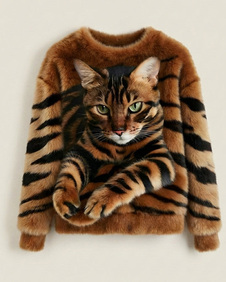 Maglione Soffice con Grafica Felina