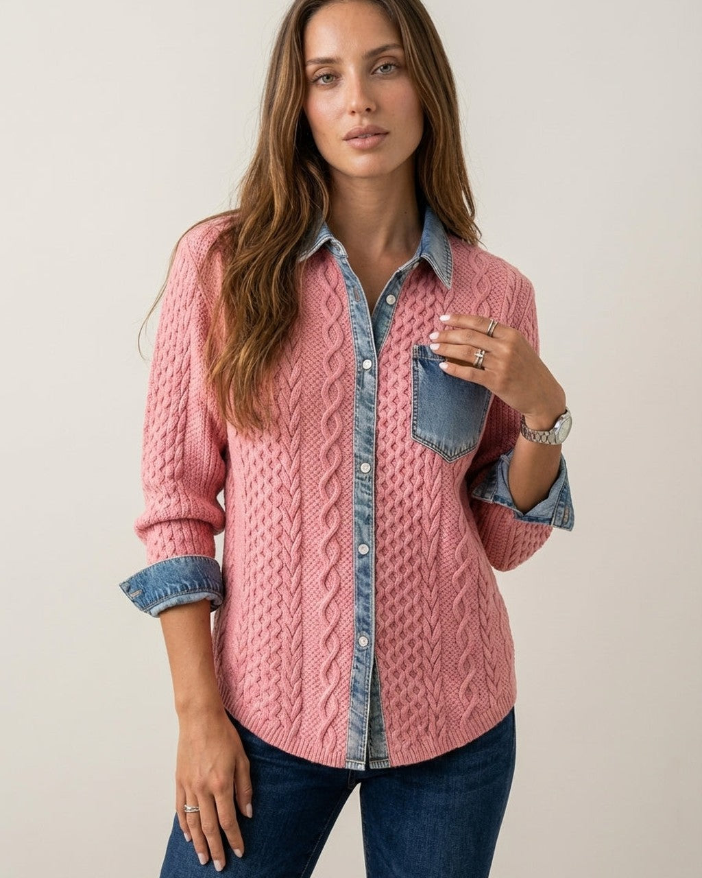 Maglione Stile Camicia a Trecce