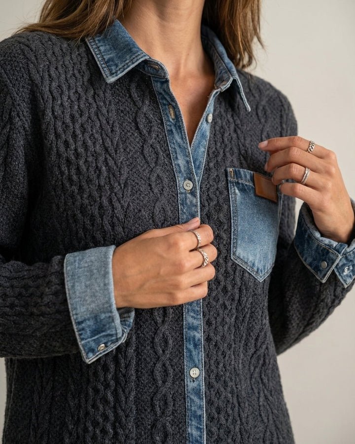 Maglione Stile Camicia a Trecce