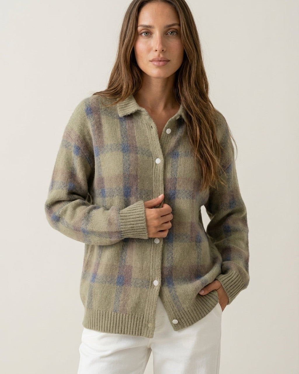 Cardigan Stile Camicia a Quadri