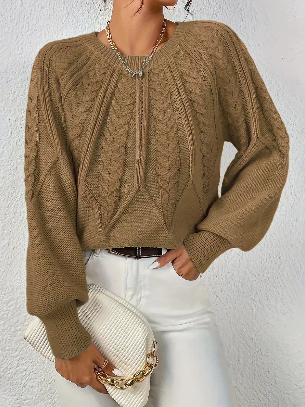 Maglione Lavorato con Maniche a Palloncino