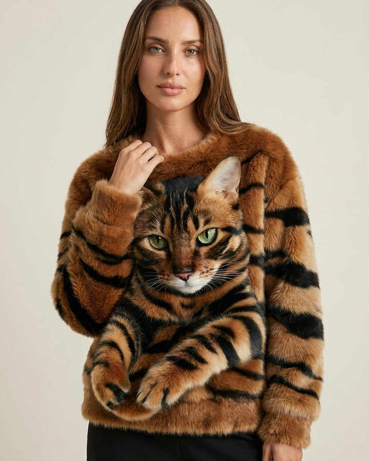 Maglione Soffice con Grafica Felina