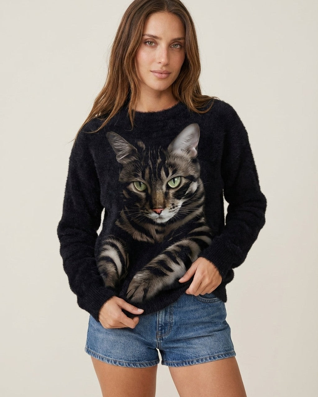 Maglione Soffice con Grafica Felina