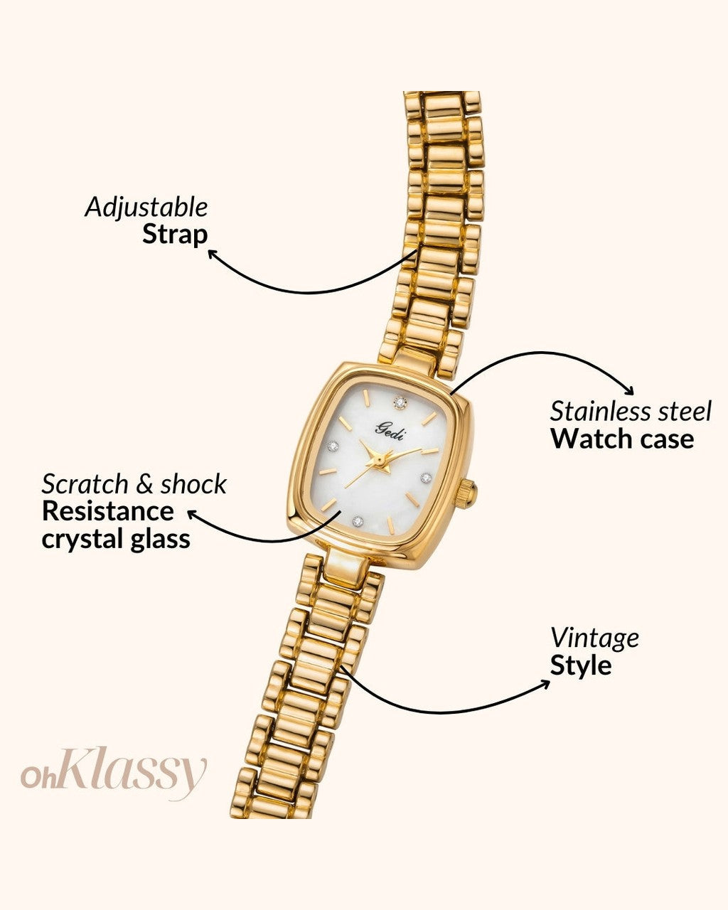 Orologio Gioiello Dorato Rettangolare